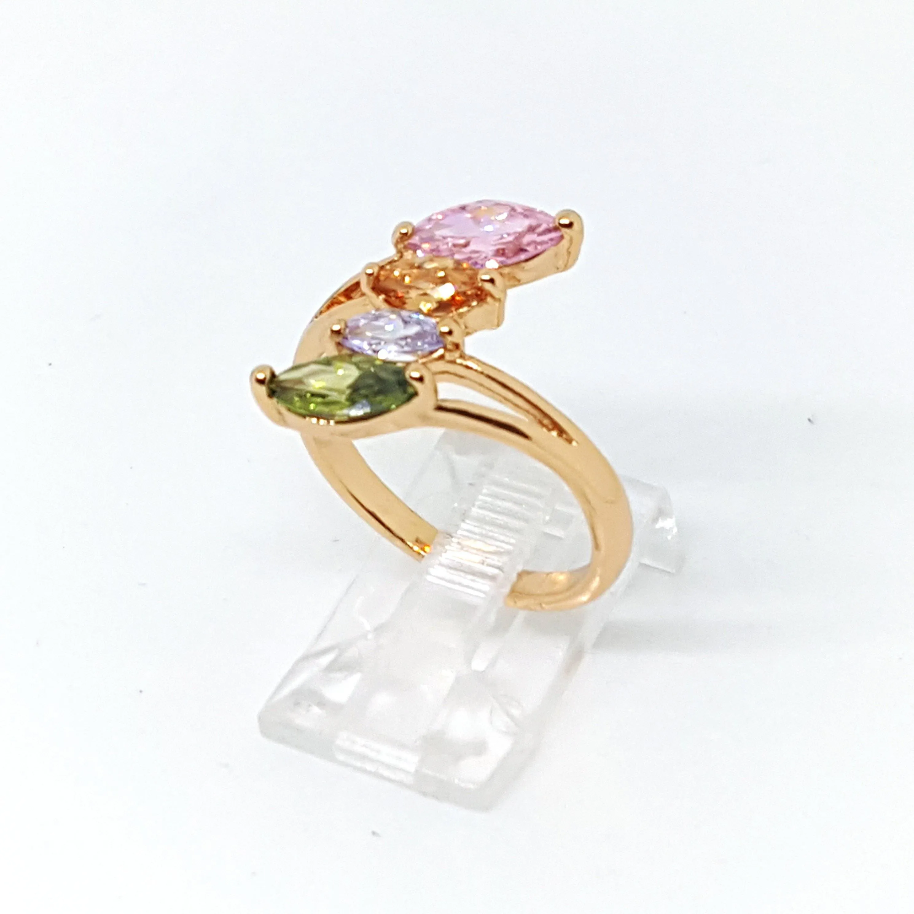 1-3107-h2 Gold Plated Multicolor CZ Ring.