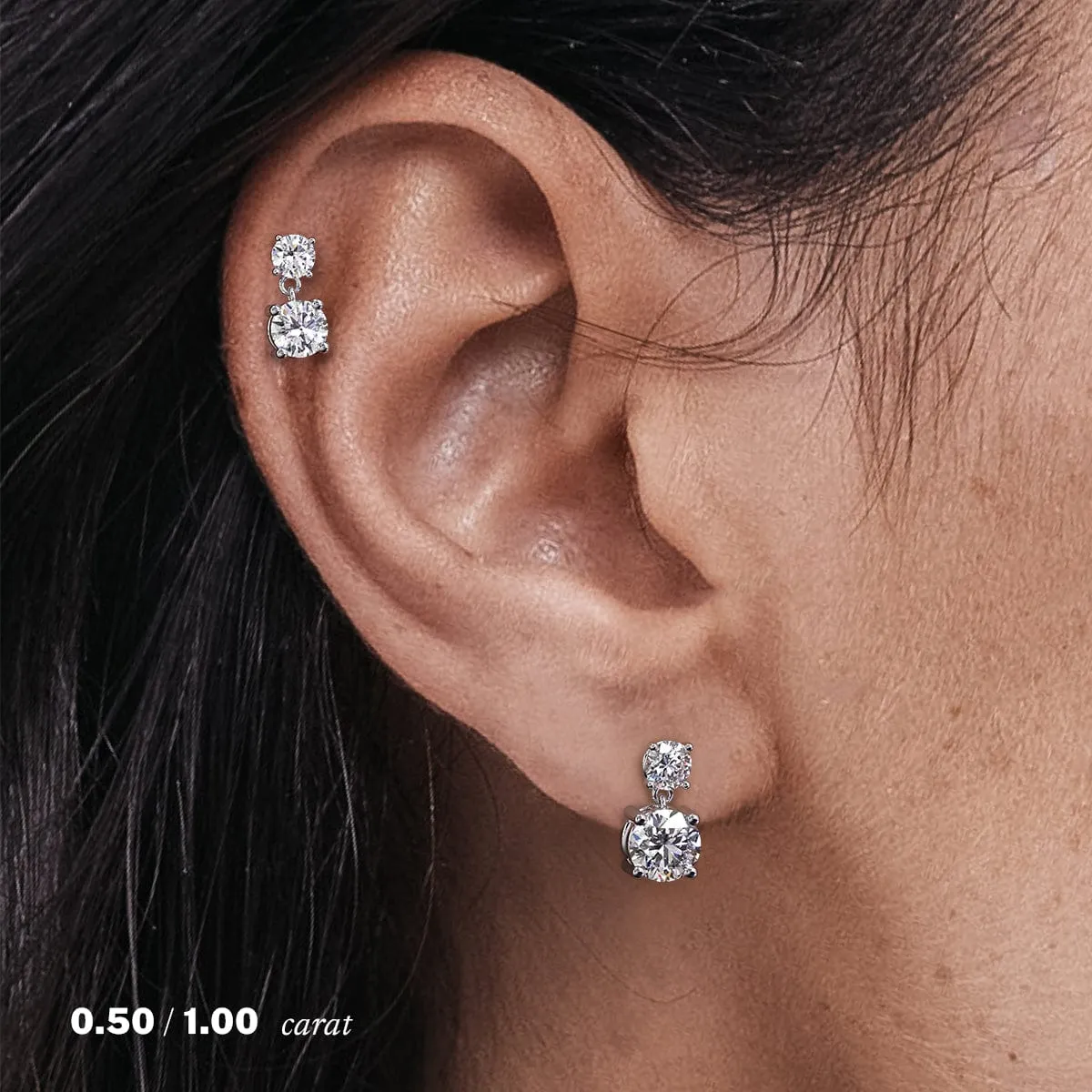 1 carat Round Diamond Drop Earrings