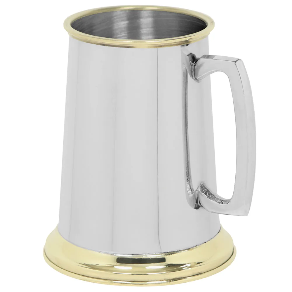 1 Pint* Pewter and Brass Traditional Beer Mug Tankard