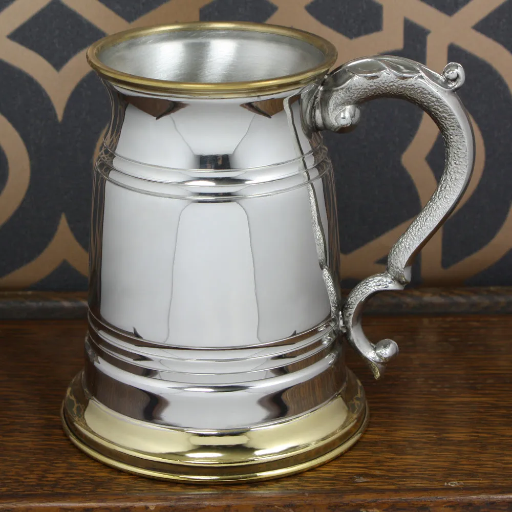 1 Pint* Pewter and Brass Traditional Beer Mug Tankard