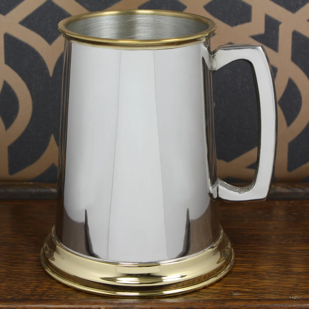 1 Pint* Pewter and Brass Traditional Beer Mug Tankard