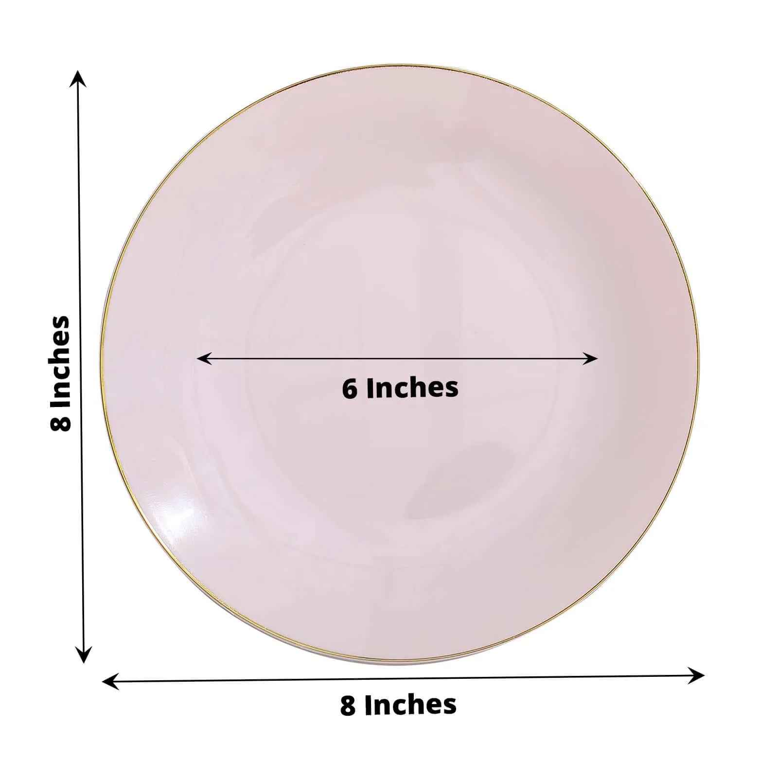 10 Pack 8" Glossy Blush Round Plastic Salad Plates With Gold Rim, Disposable Appetizer Dessert Party Plates