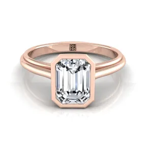 14K Rose Gold Emerald Cut  Bezel Halo Cathedral Solitaire Engagement Ring