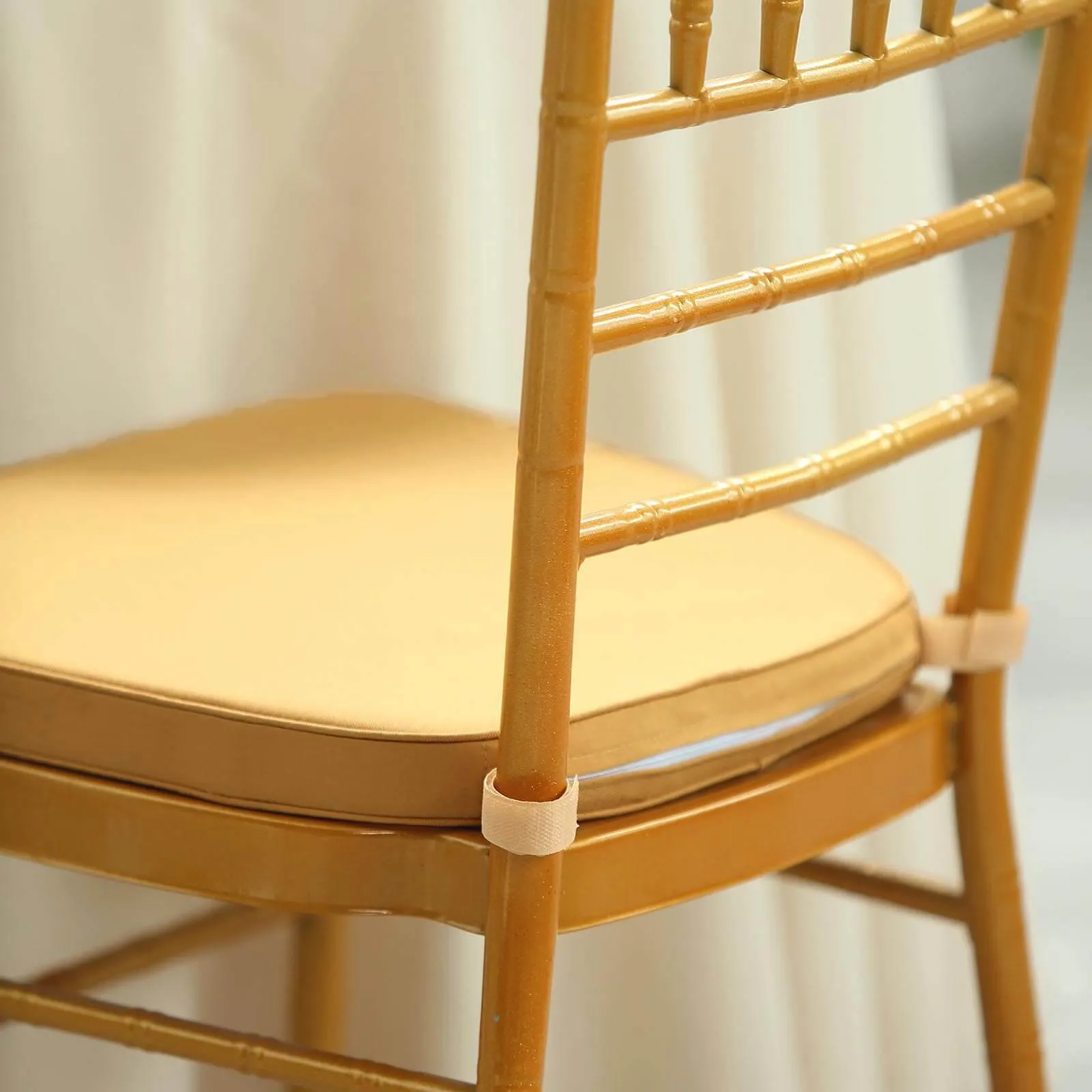 1.5" Thick Gold Chiavari Chair Pad, Memory Foam Seat Cushion With Ties and Removable Cover