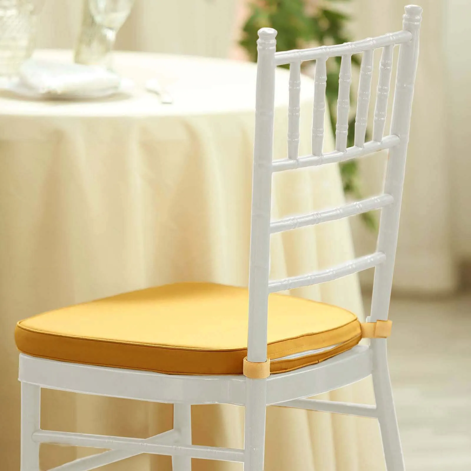 1.5" Thick Gold Chiavari Chair Pad, Memory Foam Seat Cushion With Ties and Removable Cover