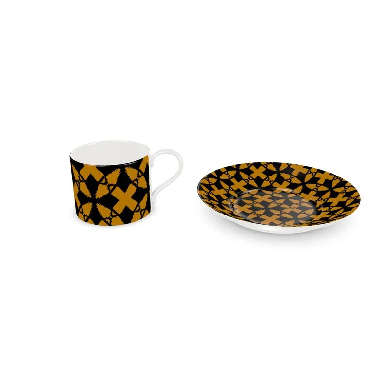 #180 JAXS N CROWN CUP/SAUCER gold/blk pattern