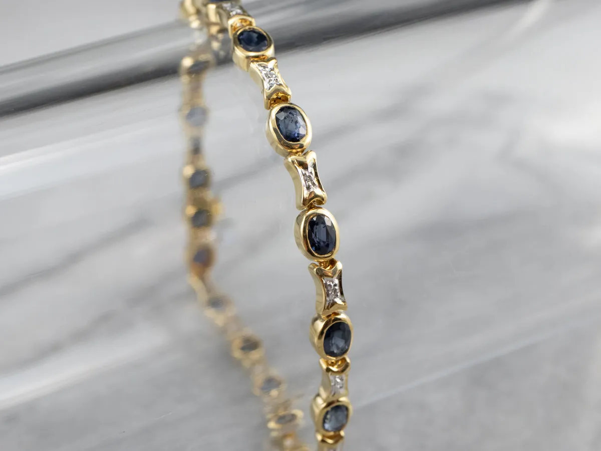 18K Gold Sapphire and Diamond Tennis Bracelet