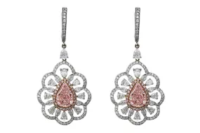 18k White Pink Gold Fancy Pink Diamond Pear Earrings