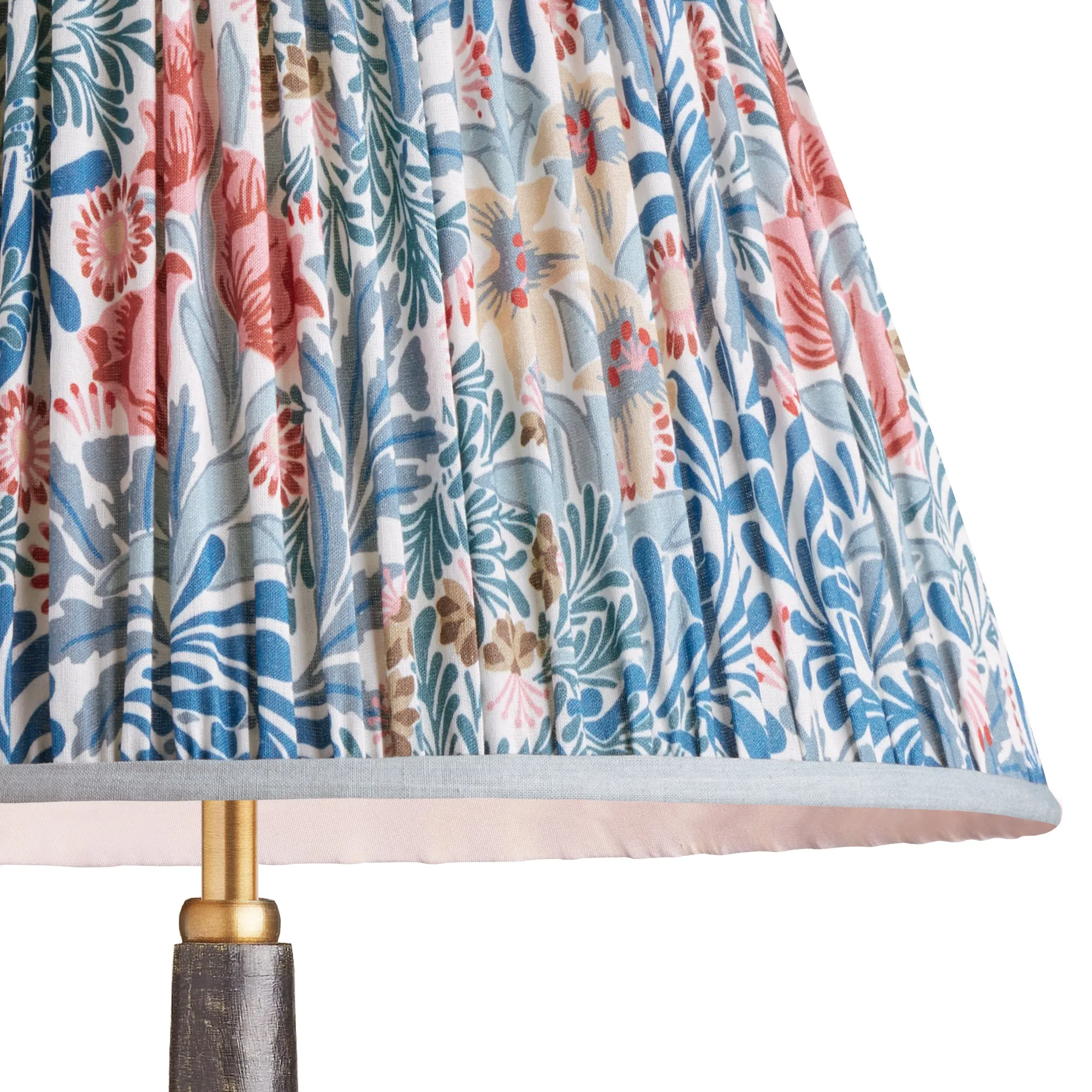 25cm empire shade in indigo and barbed berry Bower printed cotton by Morris & Co.