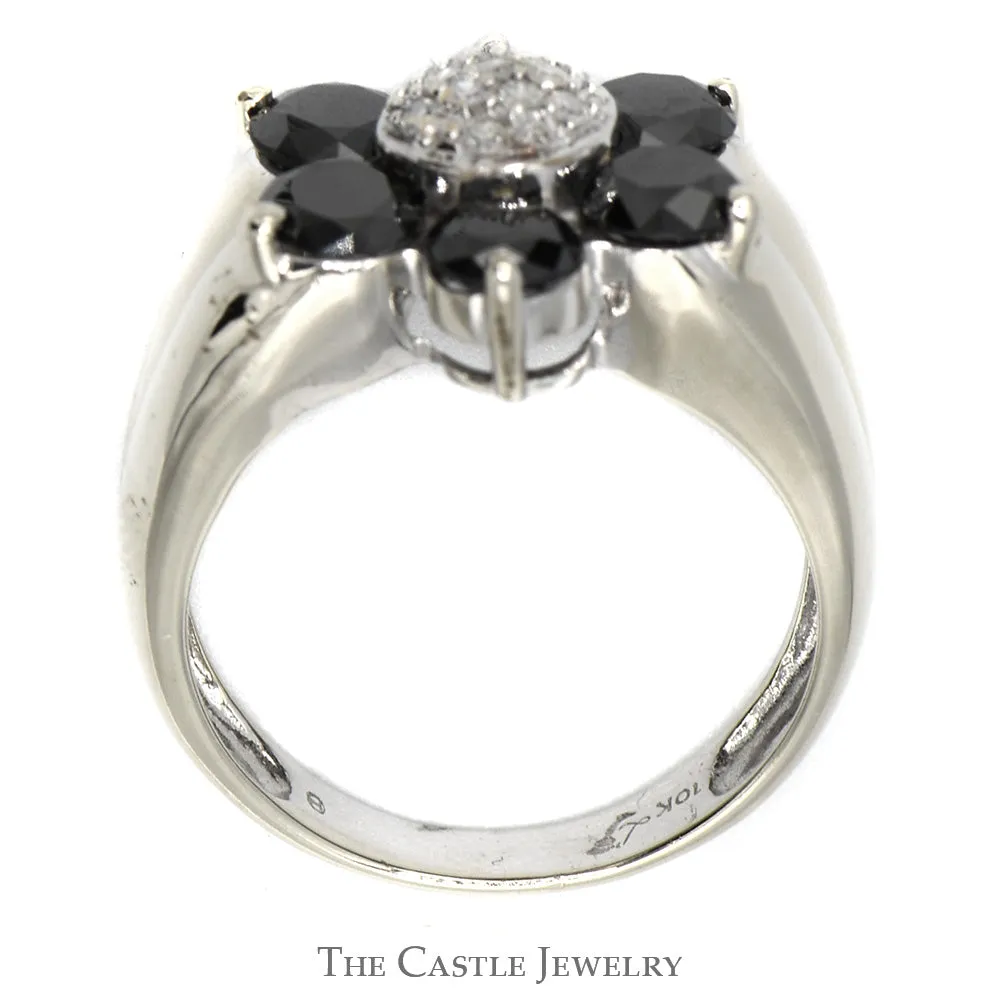 2.5cttw Black and White Diamond Flower Cluster Ring in 10k White Gold