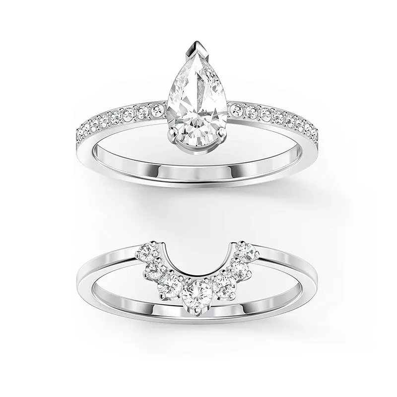 2CT 925 Sterling Silver Pear Shape Cubic Zirconia Ring Set