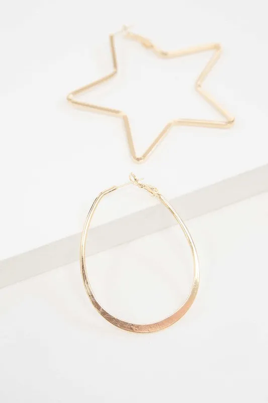 2D Shapes Asymmetrical Hoop Earrings