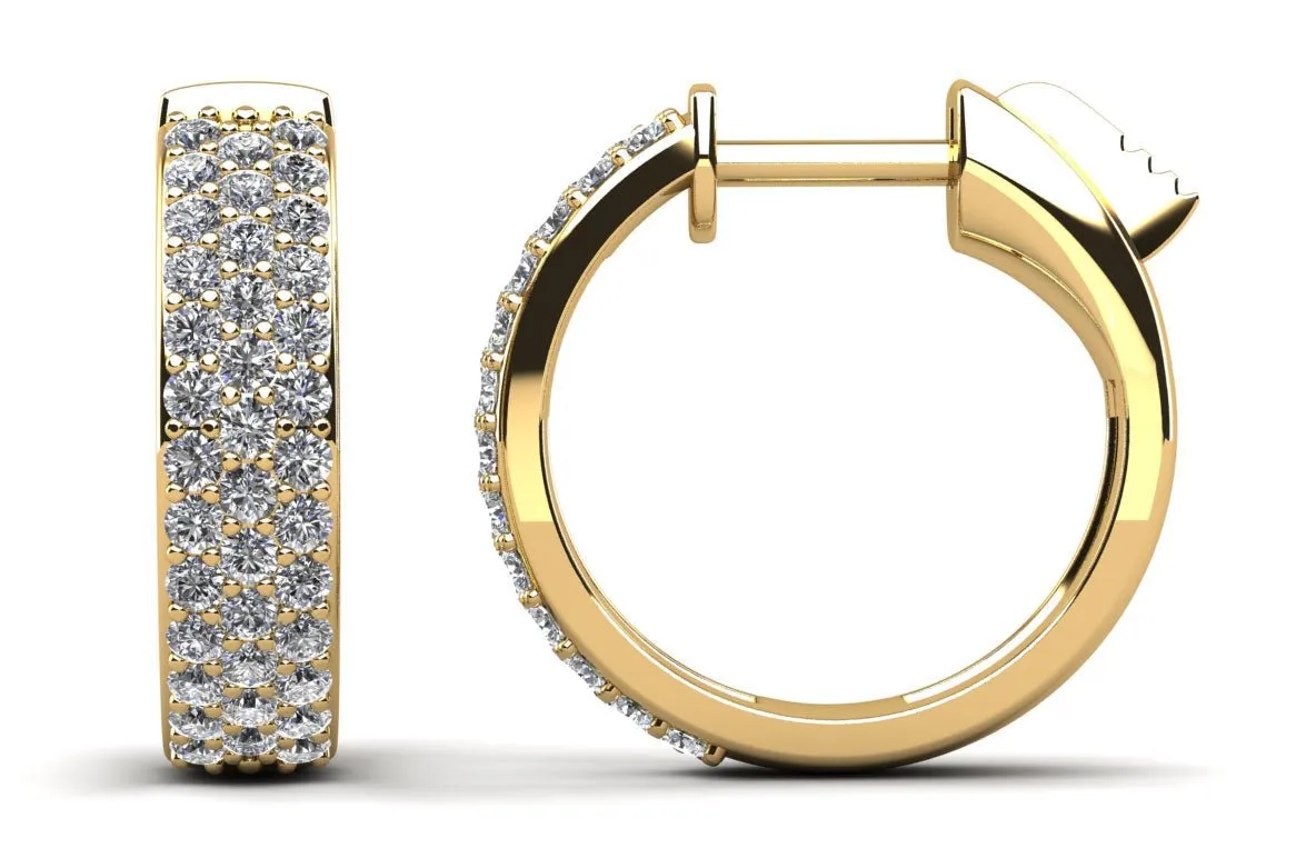 3 Row Huggie Diamond Hoop Earrings with 0.61 ct.(finished) 1.2mm