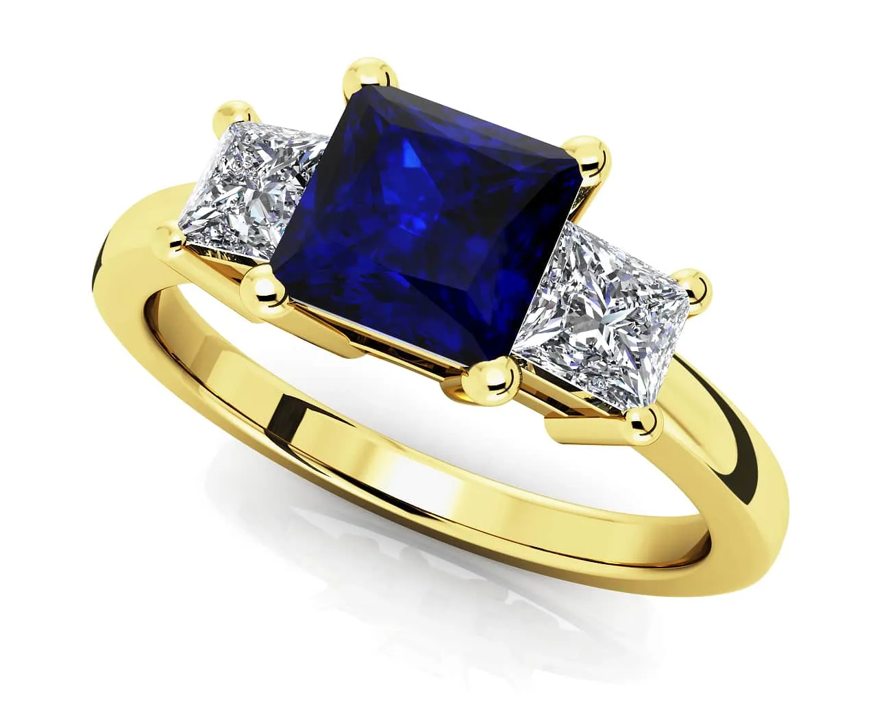 3 Stone Princess Diamond And Gem Diamond Ring with 3.00 ct.(finished) 4.5mm, 7mm Sapphire