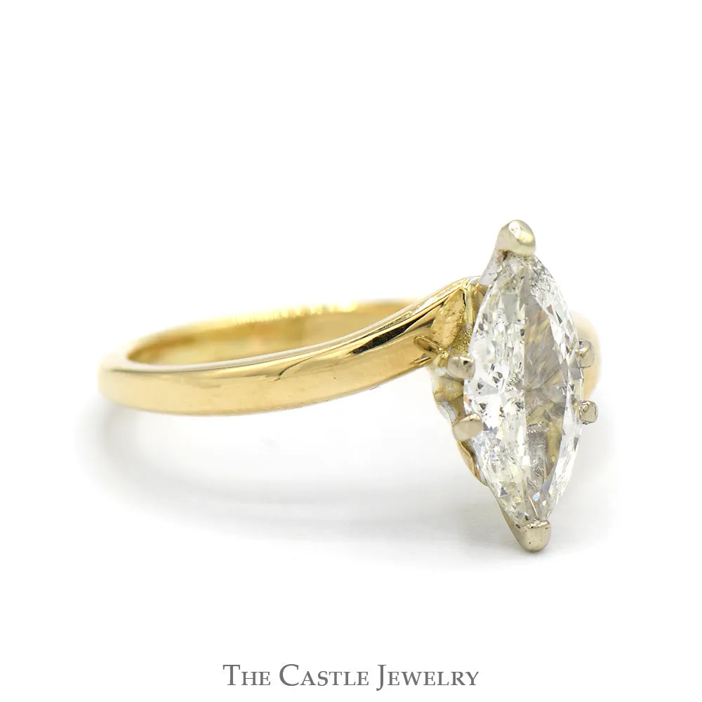 .85ct Marquise Shaped Diamond Solitaire Engagement Ring in 14k Yellow Gold Bypass Setting