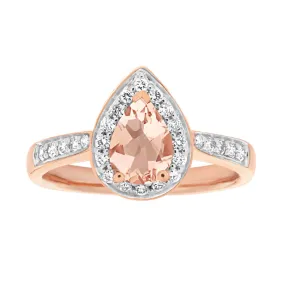 9ct Rose Gold 0.60 Carat 7x5mm Morganite and Diamond 0.20ct Ring