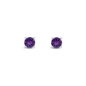 9ct White Gold 3mm 4 Claw Amethyst Stud Earrings 0.43ct