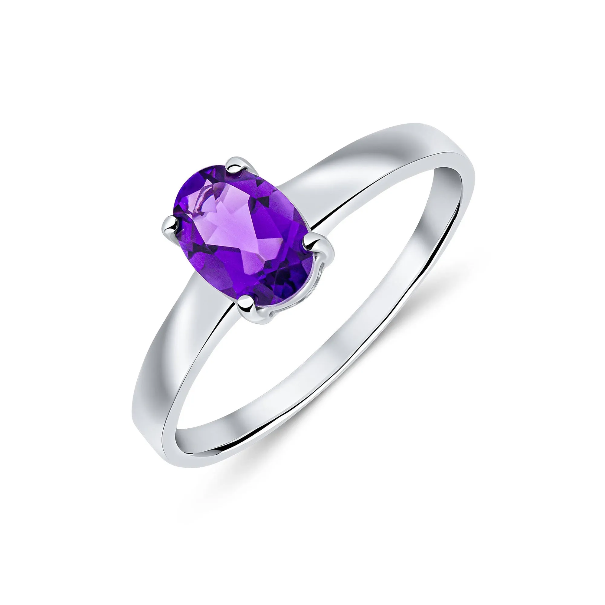 9ct White Gold Amethyst Oval Solitaire Ring 0.67ct