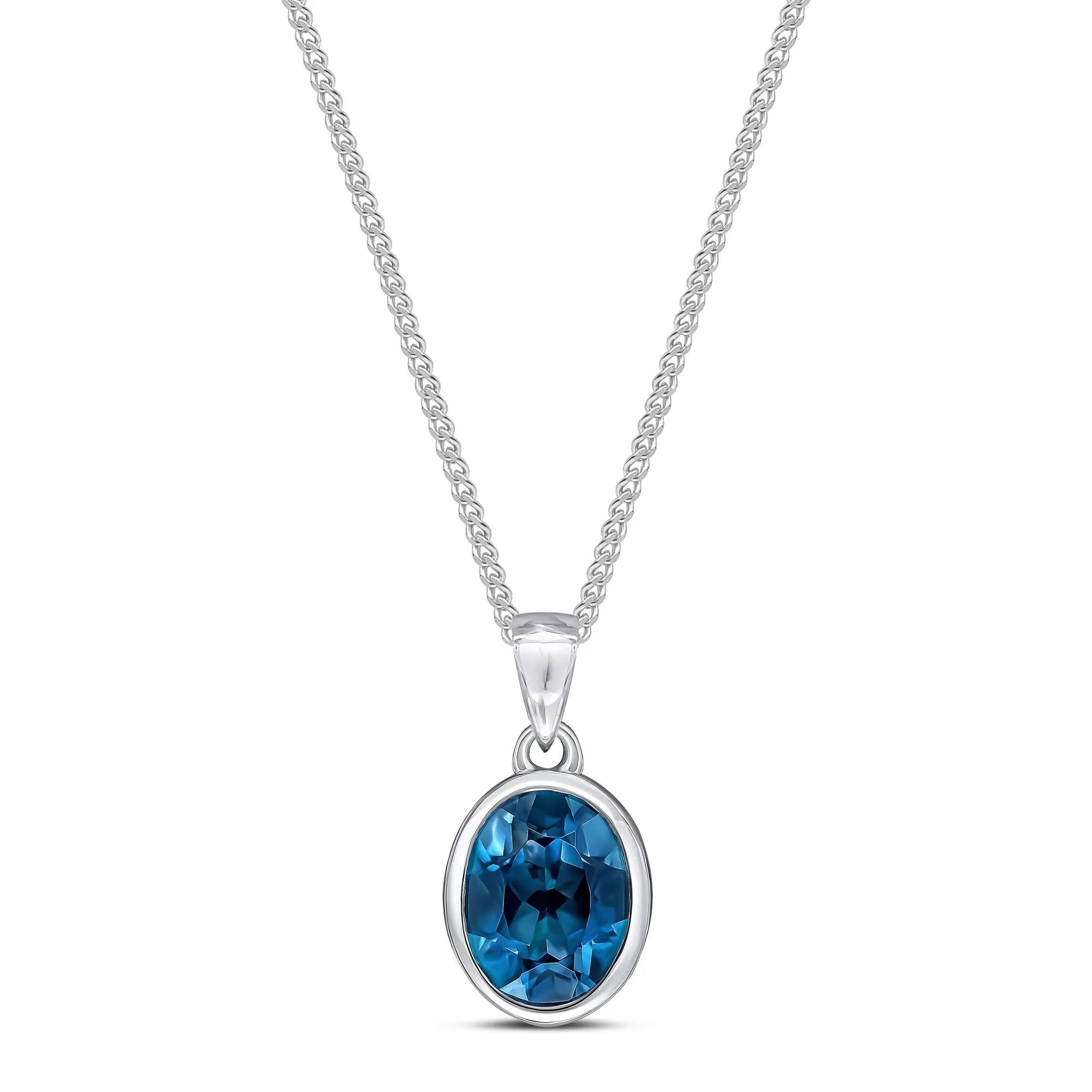 9ct White Gold London Blue Topaz Oval Pendant 2.24ct