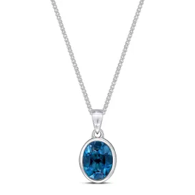 9ct White Gold London Blue Topaz Oval Pendant 2.24ct