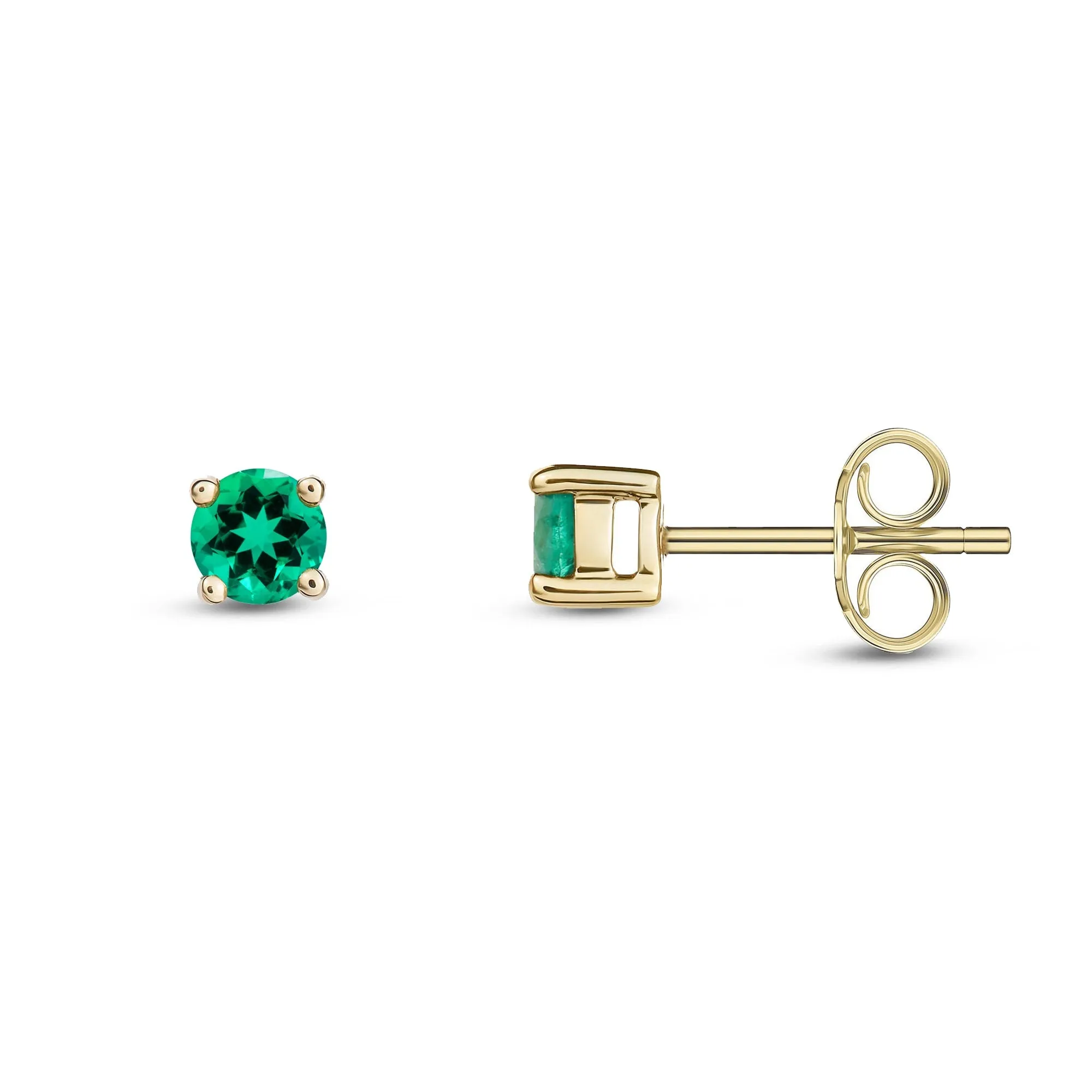 9ct Yellow Gold 4mm Emerald Claw Stud Earrings 0.48ct