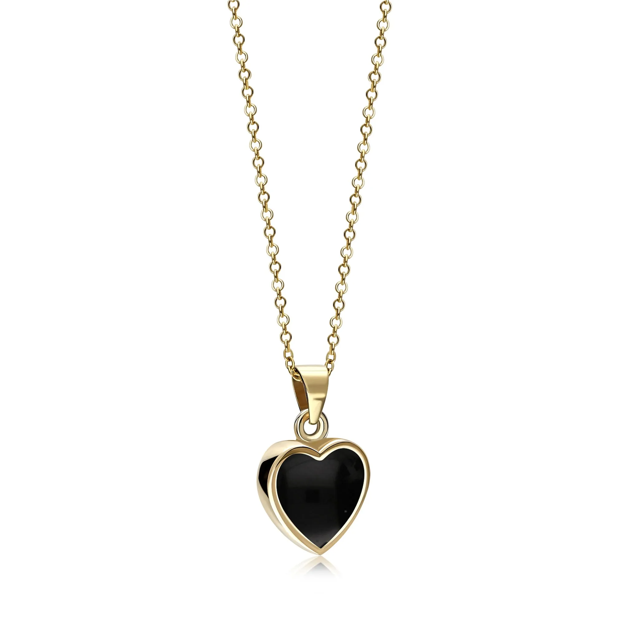 9ct Yellow Gold Whitby Jet Heart Pendant