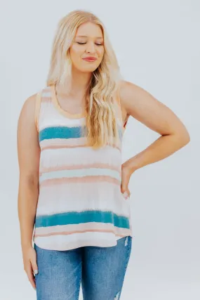 A Day in the Sun Casual Striped Tank Top in Blush