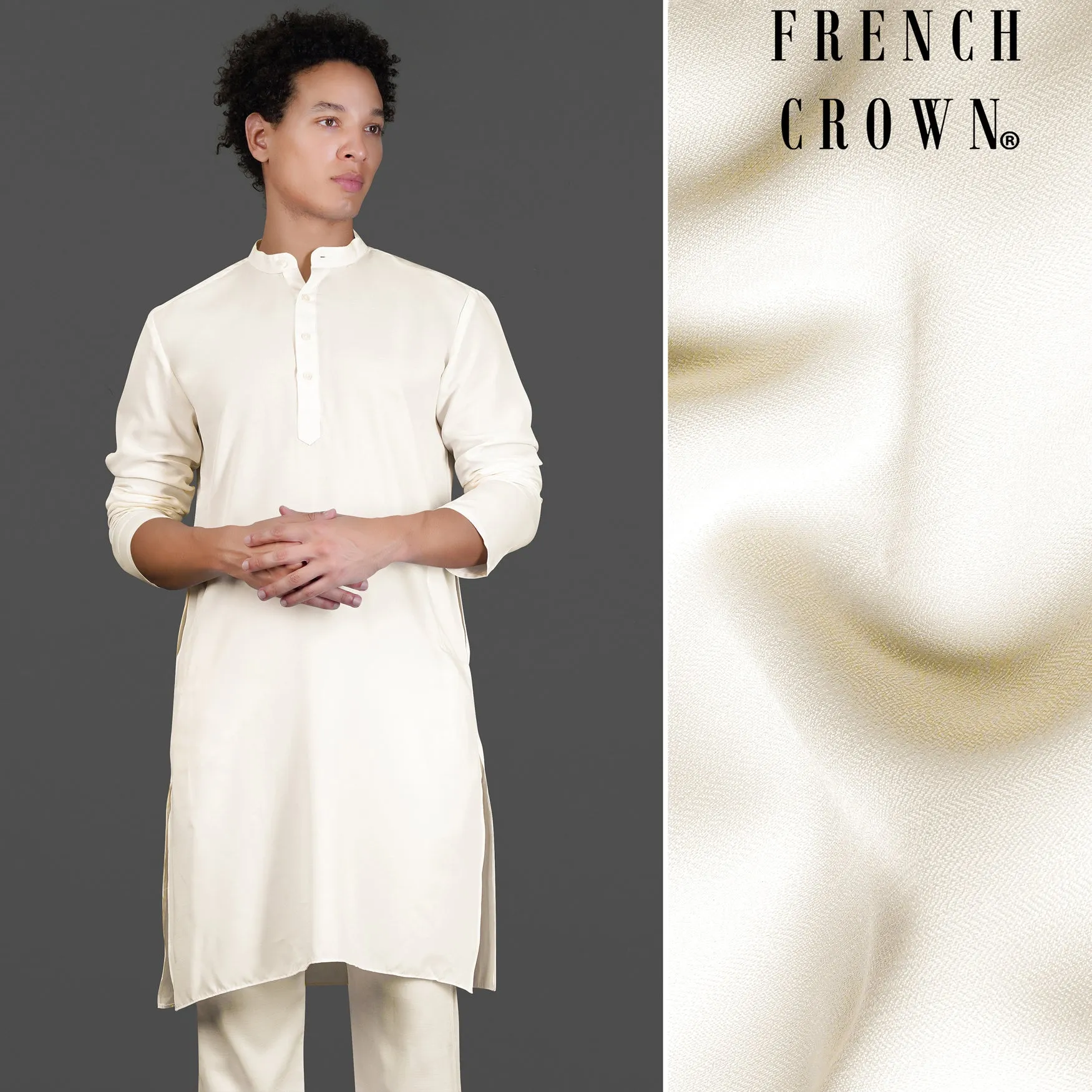 Albescent Cream Subtle Sheen Viscose Kurta