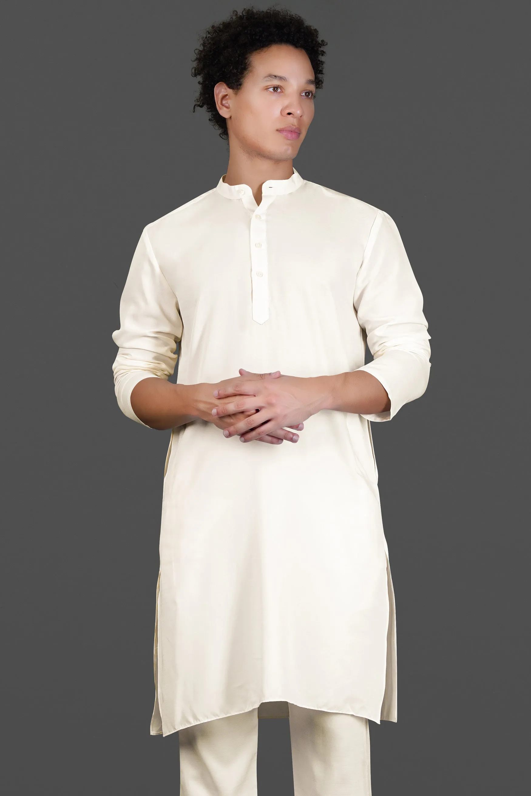 Albescent Cream Subtle Sheen Viscose Kurta