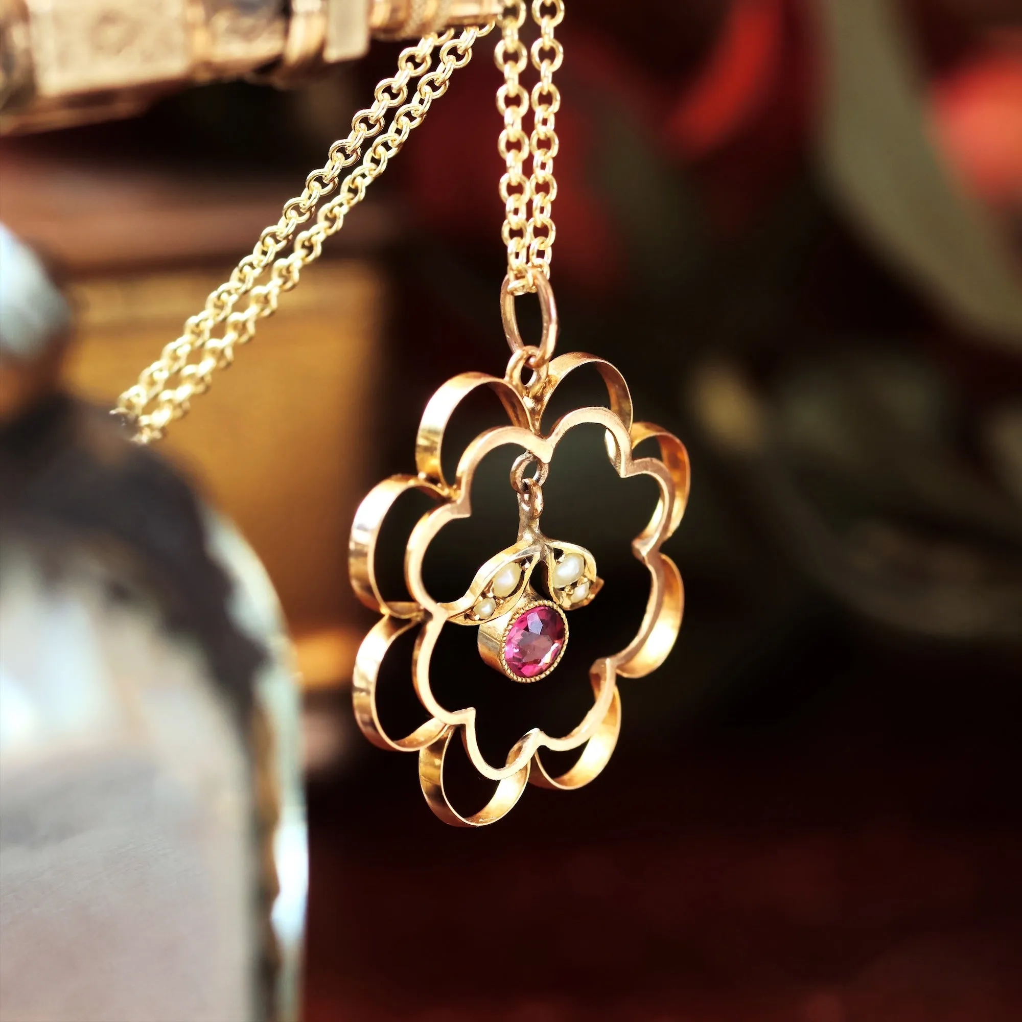 Antique Edwardian Pink Garnet & Gold Pendant