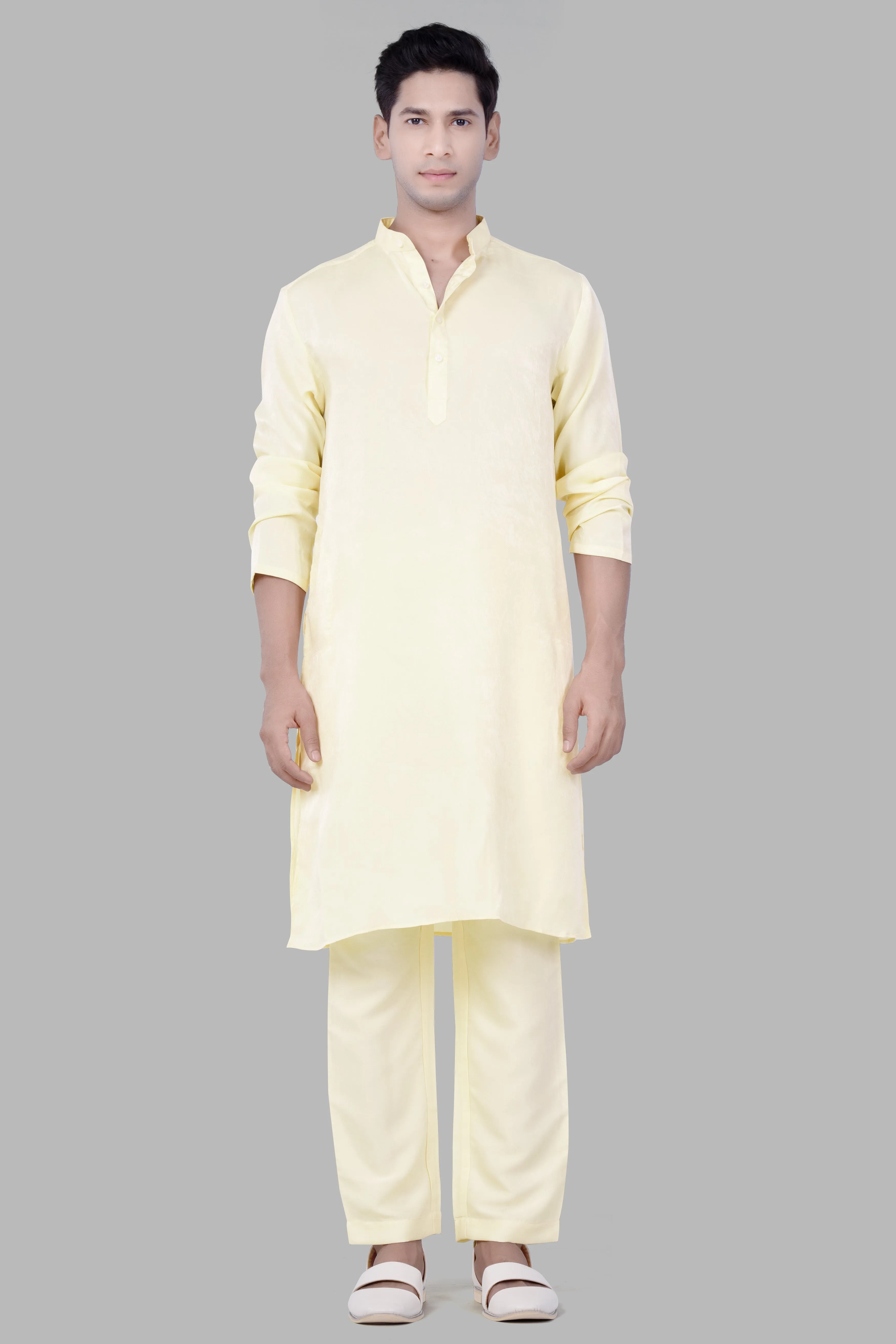 Apricoat Cream Subtle Sheen Viscose Kurta