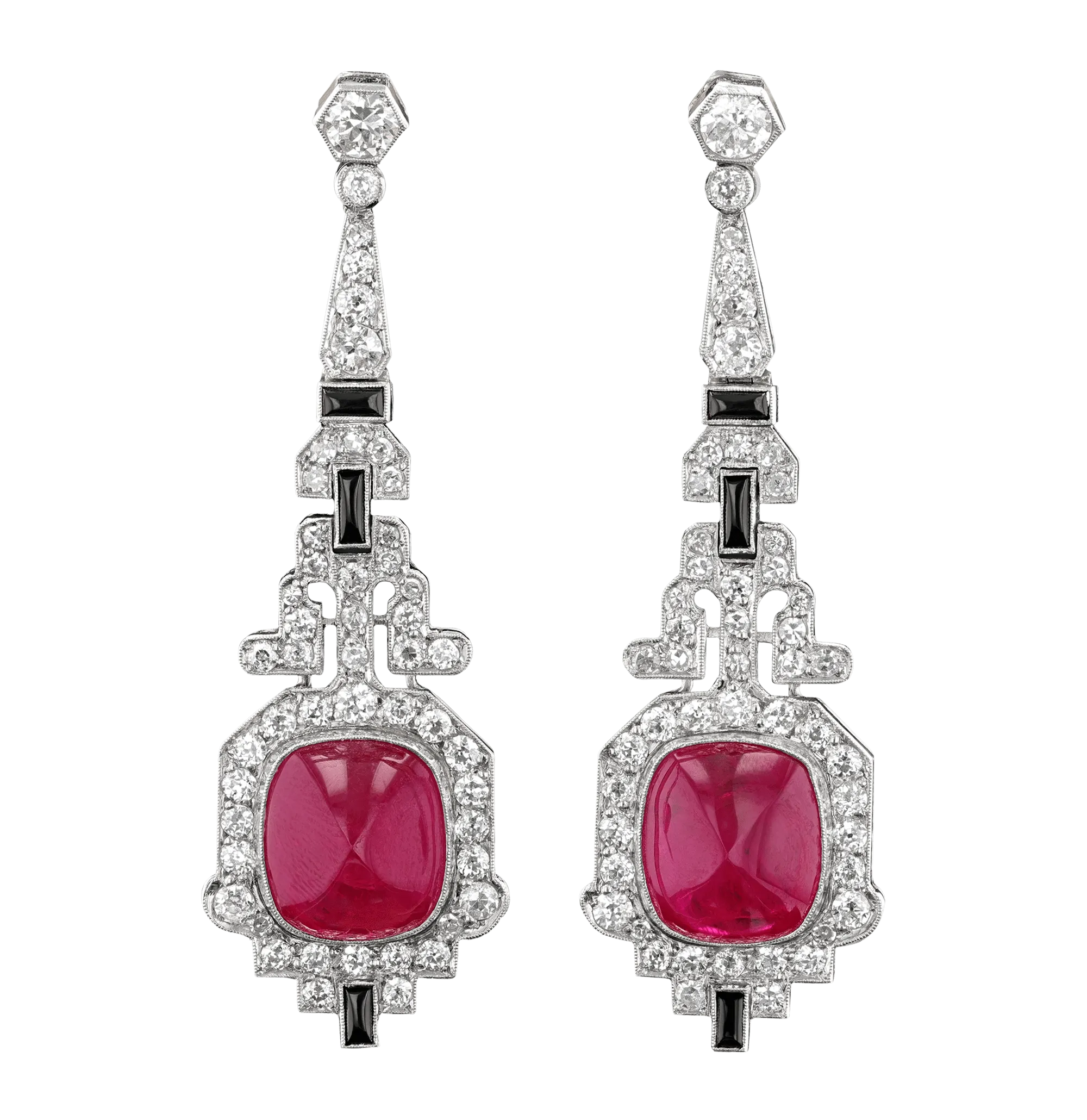 Art Deco Mozambique Ruby Earrings, 20.00 carats