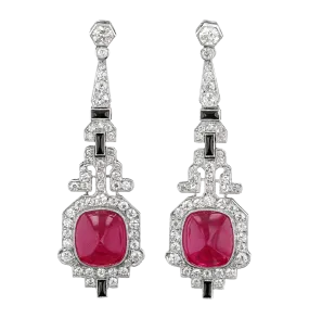 Art Deco Mozambique Ruby Earrings, 20.00 carats