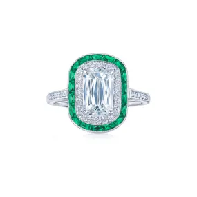 ASHOKA® Engagement Ring with Emerald and Diamond Halos in Platinum