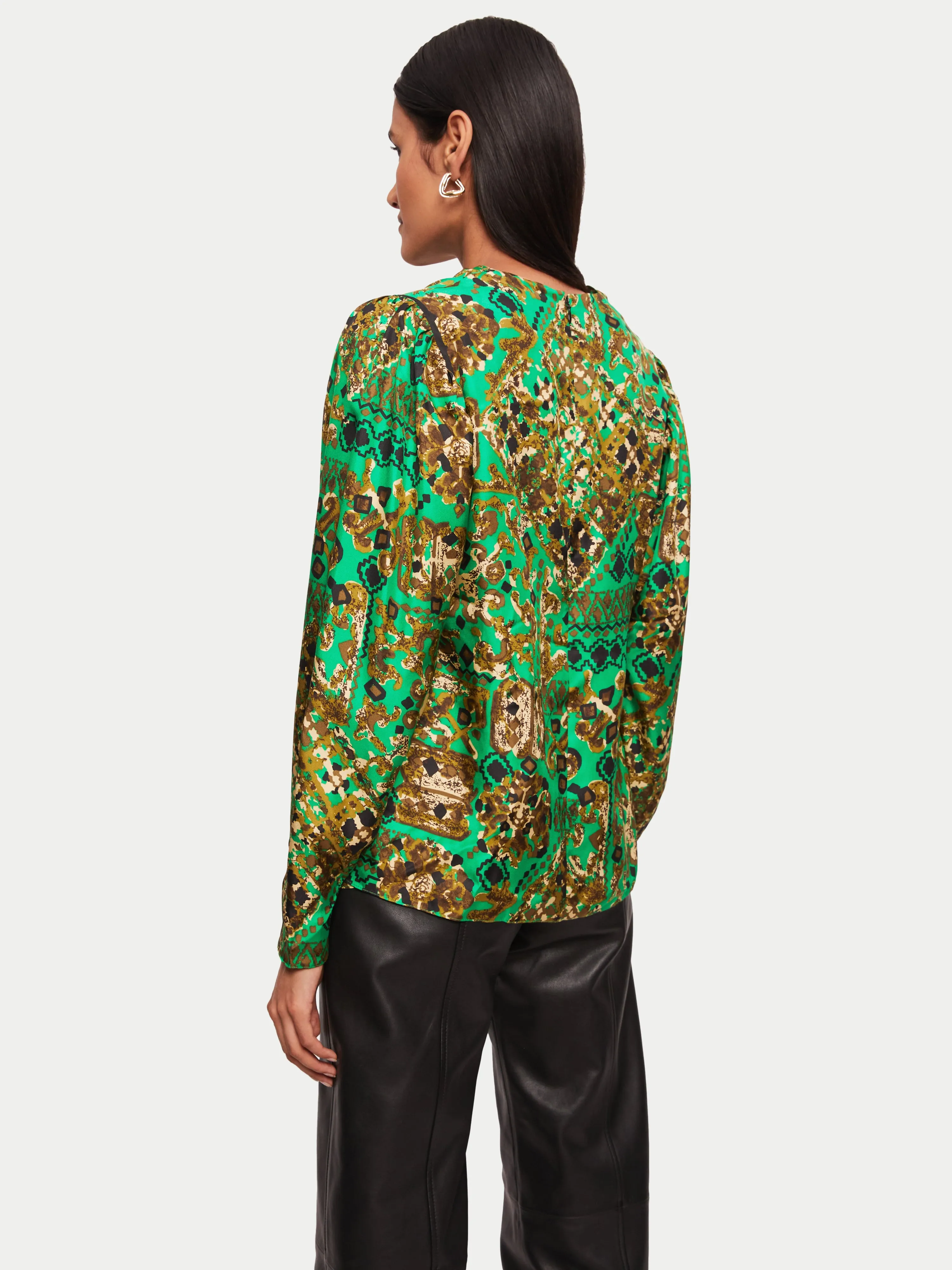 Baroque Arms Silk Top | Green