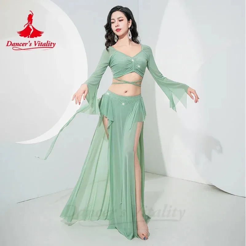 Belly Dance Costume Autumn/Winter New Long Sleeved Training Suit Immortal Lotus Leaf Long Skirt Women Belly Dance Outfit