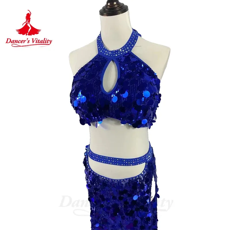 Belly Dance Costume for Women Customsized Big Sequins Top split Long Skirt 2pcs Customsize Adult Child Oriental Professional Set