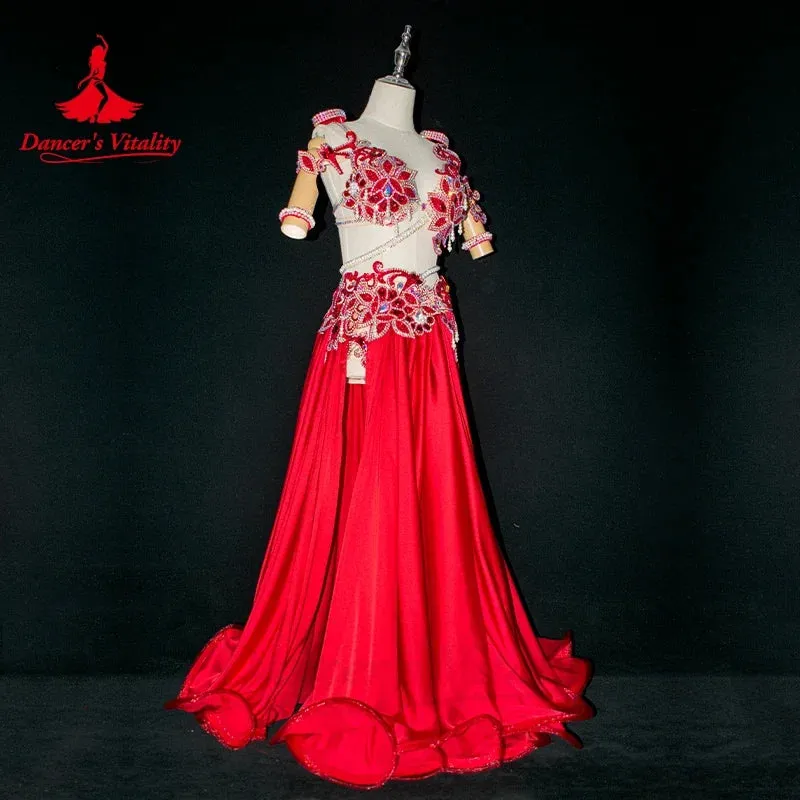 Belly Dance Costume Set for Women Senior AB Stones Bra Top long Skirt accessories Custom Adult Children Belly Dancing Outfit