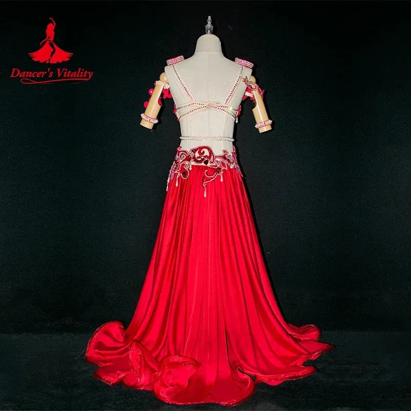 Belly Dance Costume Set for Women Senior AB Stones Bra Top long Skirt accessories Custom Adult Children Belly Dancing Outfit