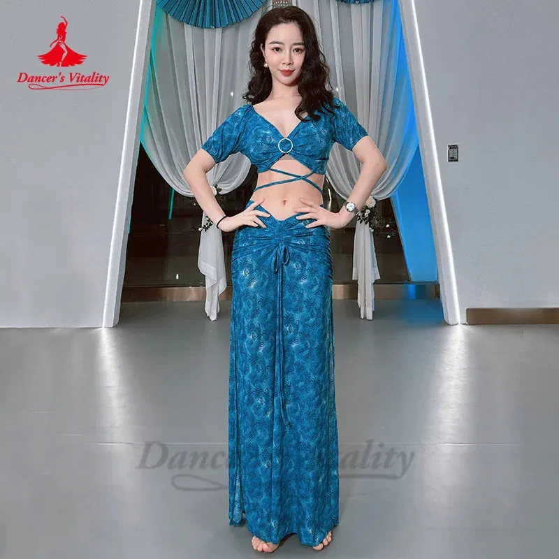 Belly Dance Costume Set for Women Short Sleeves Top split Long Skirt Team Clothing Set Oriental Belly Dancing Female Outfit