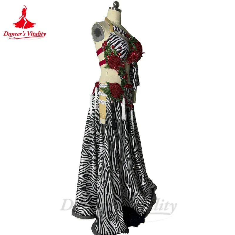 Belly Dance Performance Costume Set for Women Senior Zebra Bra Top long Skirt 2pcs Custom Adult Children Oriental Dance Outfit