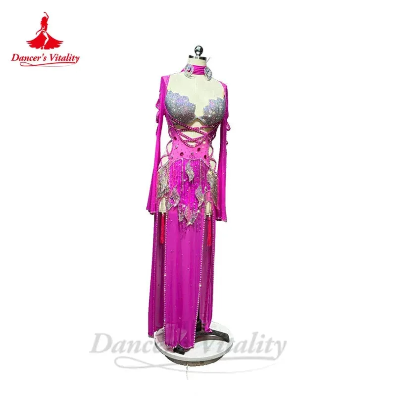 Belly Dance Performance Dress for Women Customsized AB Stones Bra robe 2pcs Adult Children Shaabi Saibi Balady Competiton Robes