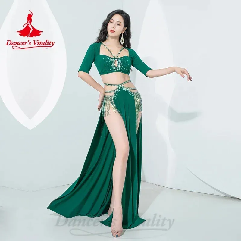 Belly Dancer Costume Set for Women Half Sleeves Top long Skirt 2pcs Training Suit Adult Female Bellydance Tassel Performance Set