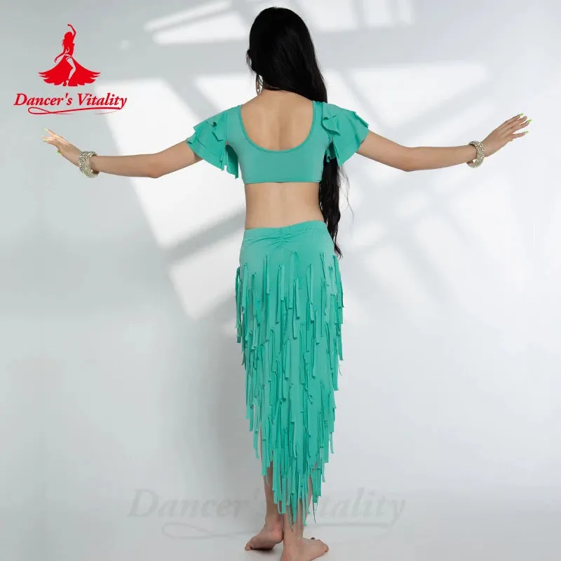 Belly Dancer Costume Set for Women Sexy Top sexy Drum Solo Skirt 2pcs Oriental Belly Dancing Wear Clothing Bellydance Outfit