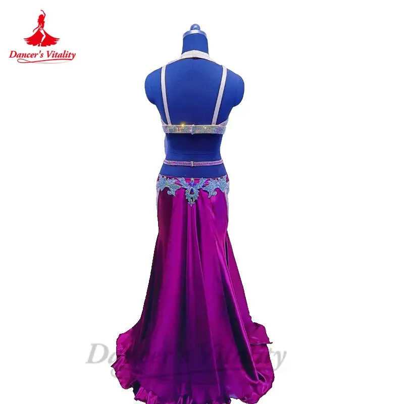 Belly Dancer Performance Costume Set for Women Senior Bra Top satin Skirt 2pcs Custom Adult Child Oriental Competiton Outfit