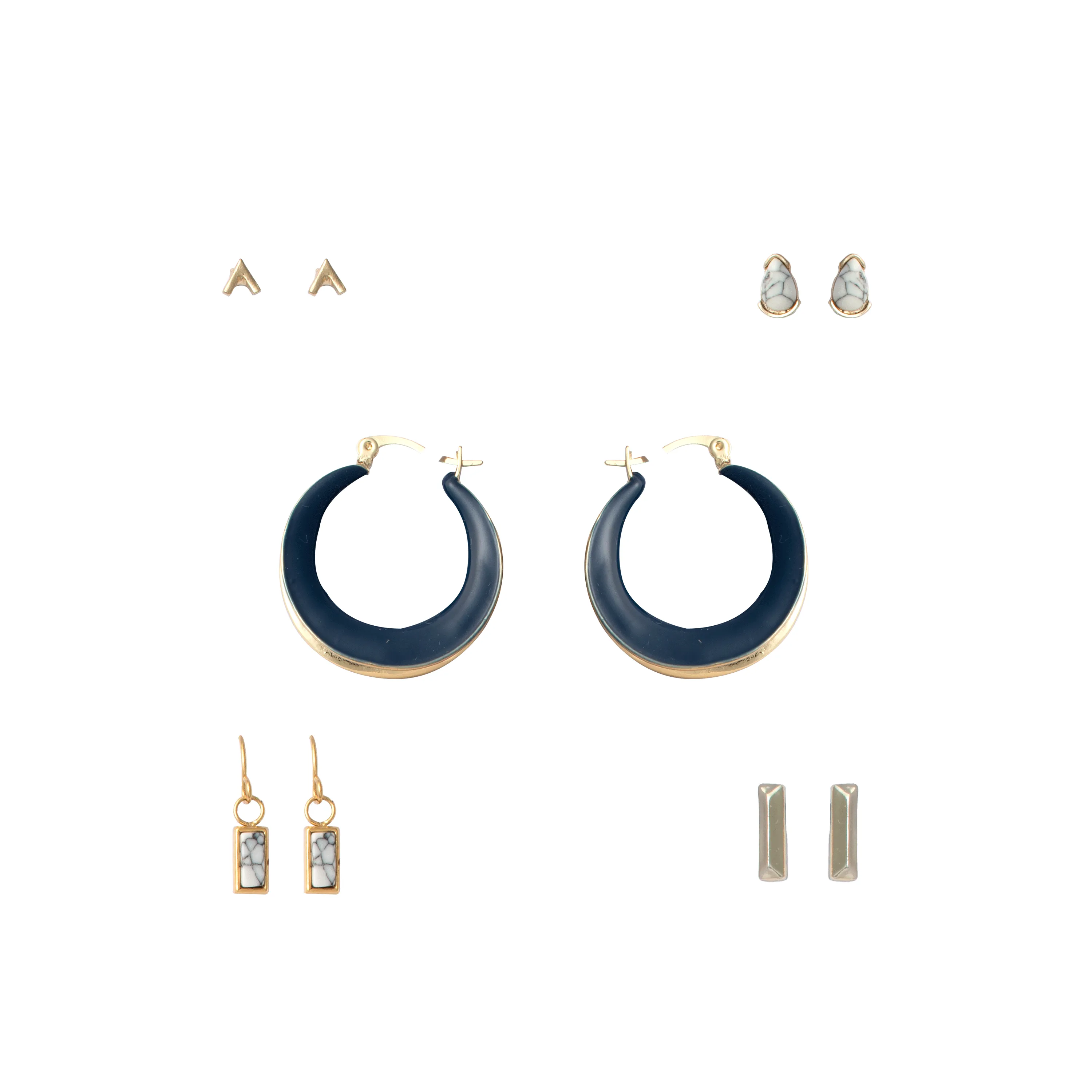 Beveled Hoop & Howlite Earring Set