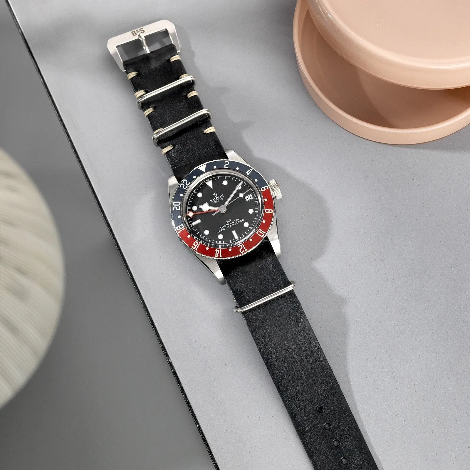 Black Single Pass Leather Watch Strap