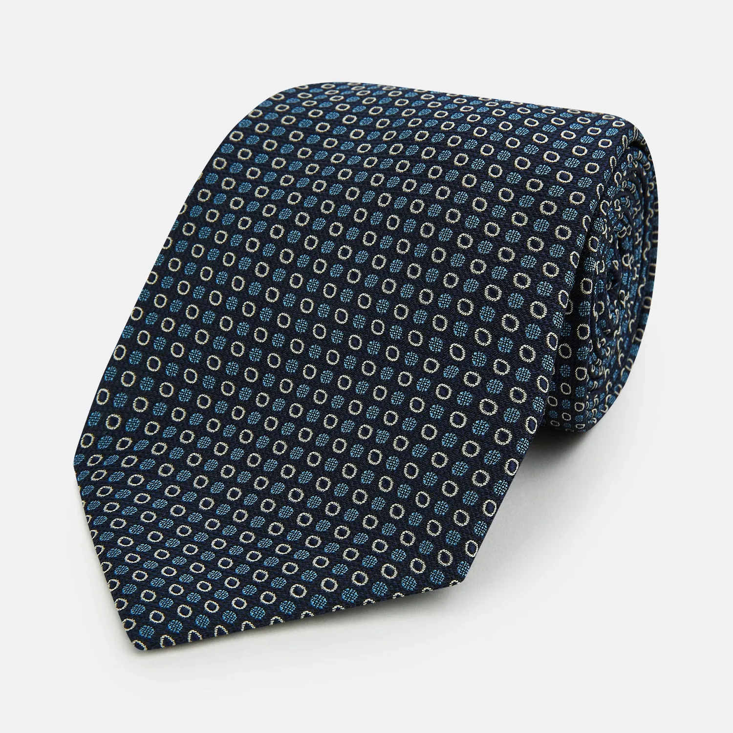 Blue and Cream Circle Silk Tie