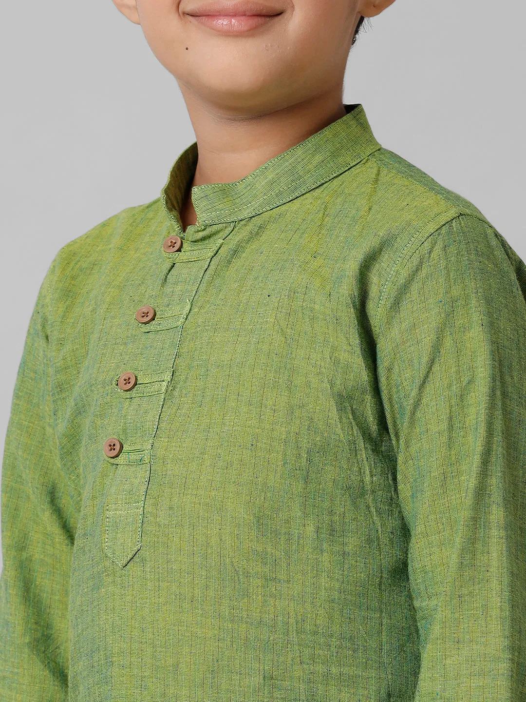 Boys Breeze Cotton Yellowish Green Kurta with Cream Elastic Panchakacham Towel Combo COT3