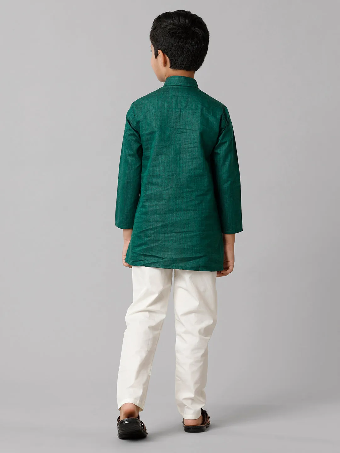 Boys Cotton Full Sleeves Dark Green Kurta with Cream Pyjama Pant Combo FS5